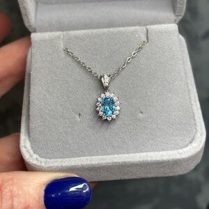 Stunning Swiss Blue Topaz 7x5mm in 925 Sterling Silver Pendant w/ 18” Necklace